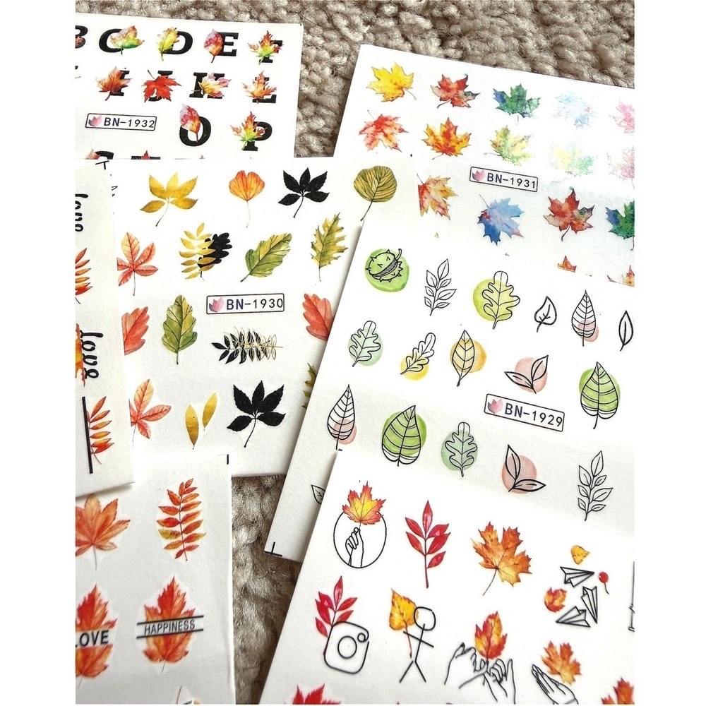 10‎ Sheets Fall Autumn Leaves Nail Art Decals